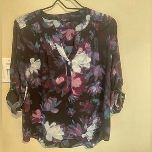 Purple and Black Vera Wang floral top. Size small petite.